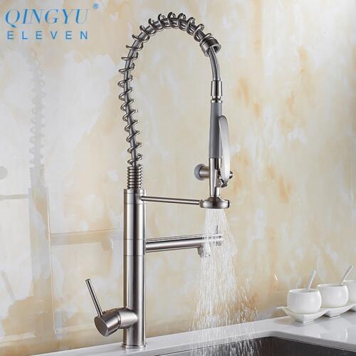 Brushed kitchen faucet High Spring Pull out Side Sprayer Mixer Tap Kitchen Sink Faucet 360 Rotation Kitchen Faucets