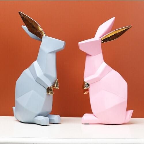 Lovely Pink Rabbit Statue Home Office Decoration Geometric Bunny Modern Sculpture Kids Birthday Gift For Wedding Collectible
