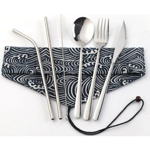 Reusable Silverware with Metal Straw Spoon Fork Chopsticks Drinking Straws Dinnerware Set Travel Camping Cutlery Set