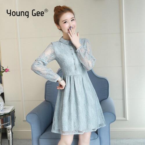 Young Gee elegant pink women long sleeve lace floral ruffles pearls bead dresses female Luxury slim evening party dress vestidos