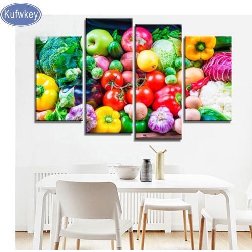 Diamond painting store full square diy 5d diamond fruit painting cross stitch mosaic wall sticker kit,Kitchen decoration,4 pcs