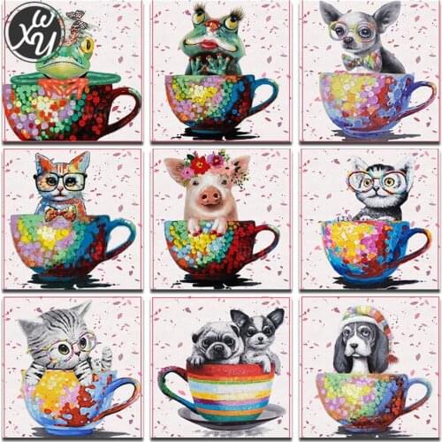 Cup Animals Diamond Painting for Adults Dog Cat Frog Cross Stitch Kits Full Round Square Diamonds Embroidery for Home Decoration