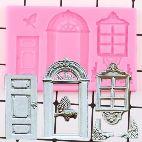Window Door Cake Border Silicone Molds DIY Birds Wedding Fondant Cake Decorating Tools Candy Clay Chocolate Gumpaste Mould