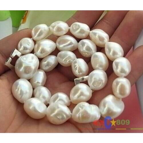 HUGE 17" 18MM WHITE BAROQUE FRESHWATER PEARL NECKLACE Silver standard