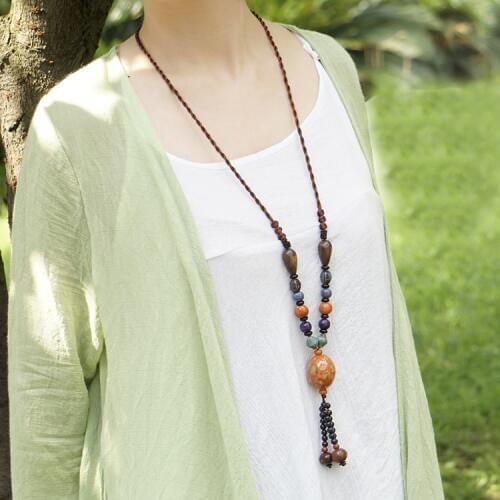 New sun seed nature stones necklace,DIY Ethnic Jewelry ethnic ceramic necklace,fashion handmad wooden beads vintage necklace