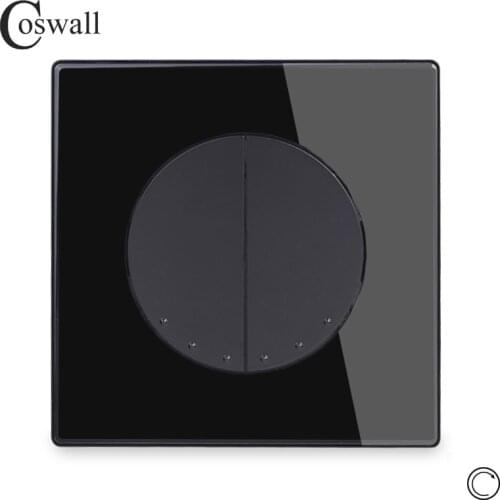 Coswall 2 Gang Reset Pulse Curtain Switch Momentary Contact Push Button Wall Light Switch Black Glass Panel L66/L88 Series