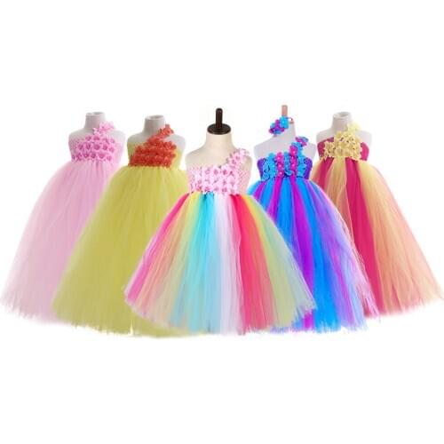 Children Flower Girl Dresses 9 Colors Girls Wedding Party Tutu Dress Princess Ball Gown For Girls Kids Tulle Dresses 1-14Year