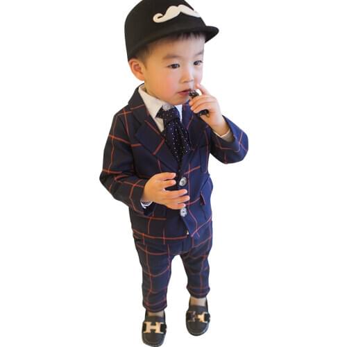 Baby Boys Clothes Plaid Coat + Pants Boy Suit Set Casual Style Boys Clothes Casual Style Toddler Kids Suit Clothes