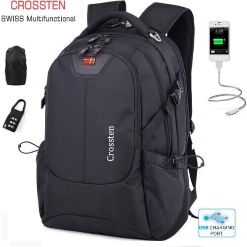 2020 Crossten SwissMultifunctional 16" Laptop Backpack Waterproof Versatile USB Charging Schoolbag Swiss Travel Bag Rucksack