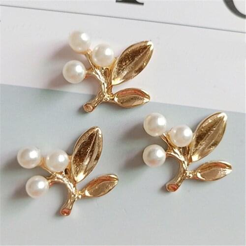 SEA MEW 40 PCS 21*22mm Fashion Metal Alloy KC Gold Imitation Pearl Branch Connectors Charm For Jewelry Making