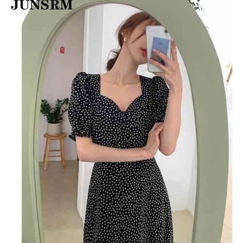 Sexy V-Neck Summer Dress Plus Size Boho Chiffon Black Print Short Puff Sleeve Party Dress Vintage Girls Robe Vestidos 2020 New