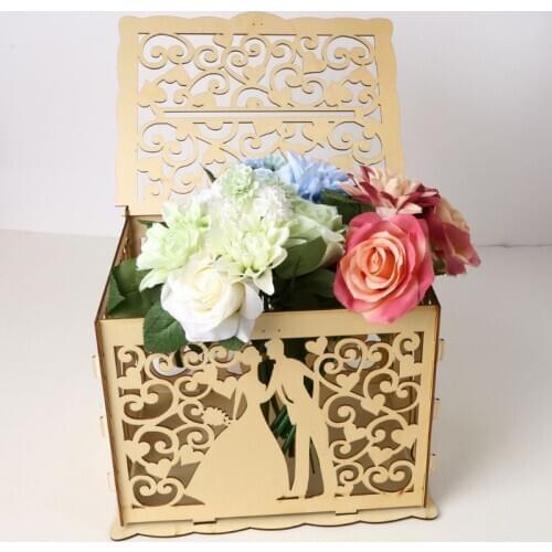 DIY Wedding Gift Couple Lover Wooden Card Money Box Case With Lock Rustic Beautiful Birthday Party Favors Decoration Supplies