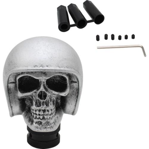 Universal Fit Almost Car Silver Skull Helmet Gear Knob Handles Gear Shift Knob Manual Shifter Shift Lever Knob Covers