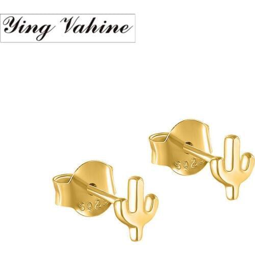 Ying Vahine 100% 925 Sterling Silver Small Cactus Stud Earrings for Women