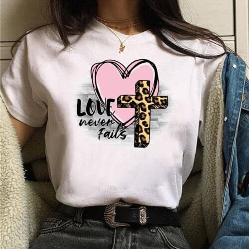 2021 Womens T-shirt Tops Female Short Sleeve T shirt Love Never Fails Printing Harajuku Shirt 90s Girls Cute T-shirts Clothes