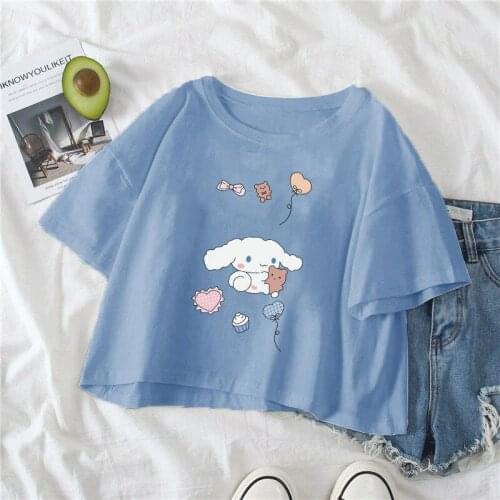 Harajuku Women Shirt Short Sleeve Y2K Cropped Top T-Shirt Women Kawaii Dog Chic Casual Loose Summer Girls Tops Tee New