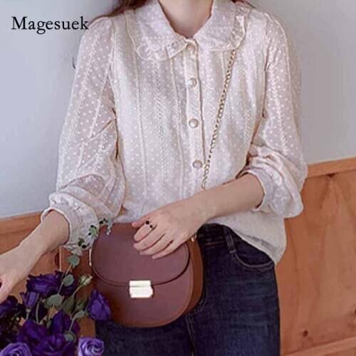 Fairy Office Lady Clothing with Button Chiffon Blouse 2020 Autumn Solid White Tops Women Long Sleeve Women Shirt Blusas 10351