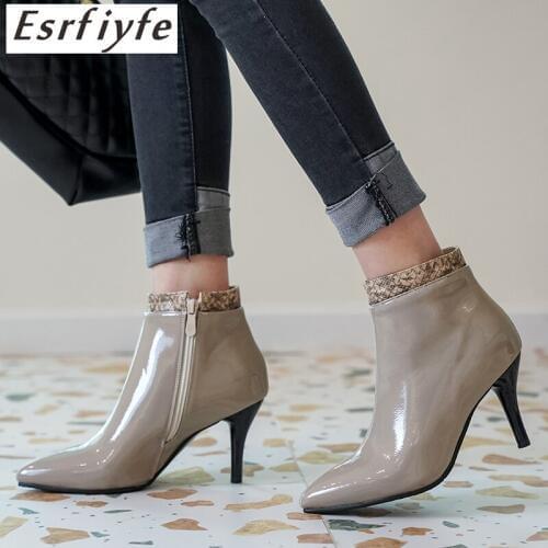 ESRFIYFE 2020 New Black Ankle Boots for Women High Heel Pointed Toe Boots Ladies Autumn Winter Shoes Woman Botas Invierno Mujer