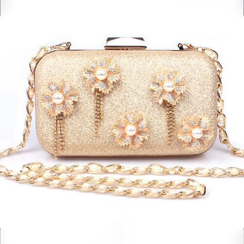 Women Clutch Bags Luxury Pearl Handbags Floral Evening Bags Wedding Bridal Purse Crystal Ladies Small Crossbody Shoulder Bags