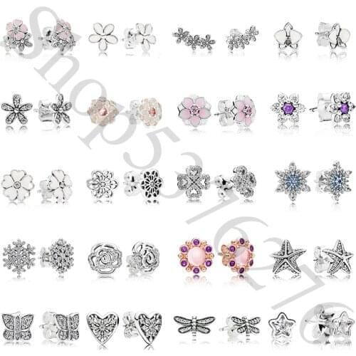 925 Sterling Silver Daisy Flower Snowflake Orchid Starfish Fashion Stud Earrings For Pandora Women Bead Charm Gift DIY Jewelry