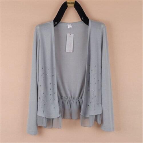 2020 Summer large size 4XL 5XL womens long-sleeved ultra-thin air conditioning short coat star womens knit cardigan PZ2463