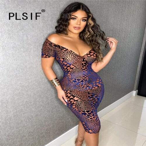 Women Sexy Club Print Knee Length Dress Short Sleeve Summer Bodycon Dress Female Vestidos