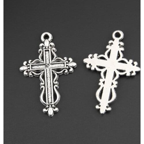 15pcs Silver Color 35x23mm Flower Cross Charms Religious Beliefs Pendant Fit DIY Alloy Jewelry Making Handcrafted Accessories