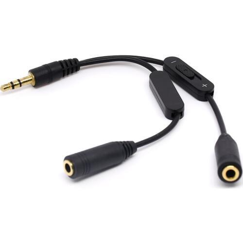 3.5mm Stereo Male to Double 3.5mm Female Audio Headphone Y Splitter Cable with Volume Switch
