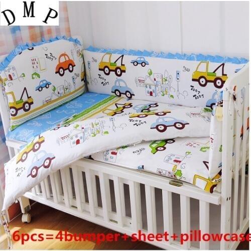 6PCS baby bedding set Bed Linen Crib Nursery Bedding jogo de cama crib bedding set baby crib set (4bumpers+sheet+pillow cover)