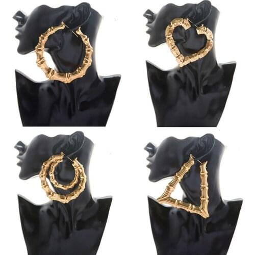 Large Bamboo Joint Hoop Earrings Hip-Hop Ladies Big Circle Hoop Studs Street Dance Club Hoop Earrings