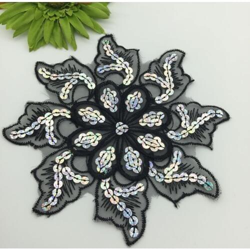 Black lace sequins patch embroidered applique fashion clothing decoration sew on patch accessories Motif patch
