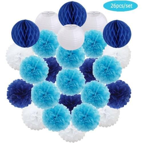 Kids Boy Girl 1st Birthday Party Favor DIY Blue White Round Paper Lantern 6" 8" 10" 12" Baby Baptism Wedding Decor Honeycomb