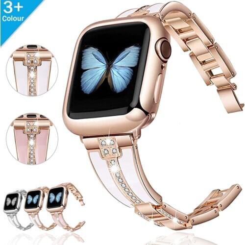 Women Luxury Diamond Metal Band for Apple Watch 6 5 SE 4 3 42/44 38/40mm Stainless Steel Strap for Iwatch Accessories Bracelet