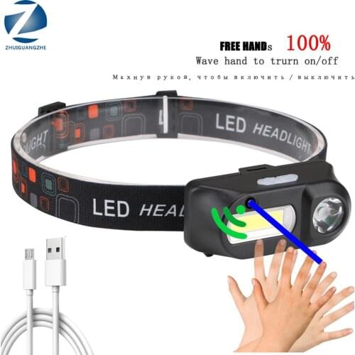 Inductive Portable Mini XP-G Q5 LED Headlamp USB Charging Riding Headlights Flashlight Outdoor Camping Hiking COB Lighting Lamp