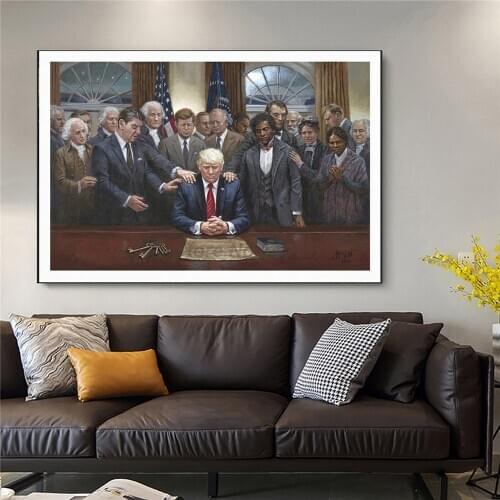 Legacy Of Hope Historical Figures Praying For Donald Trump Canvas Painting Oil Print Poster Wall Art Picture For Living Room