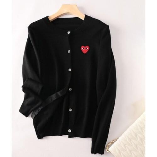 Rei Kawakubo Cardigan Love Parent and Child Cardigan Couples Cardigan Wool Red Coat Base Shirt Star Celebrity Style