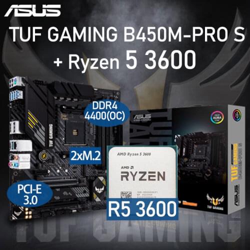 ASUS TUF GAMING B450M-PRO S Motherboard Set+AMD Kit Ryzen R5 3600 Combo DDR4 128GB PCI-E 3.0 M.2 B450 Placa-mãe AM4 Desktop B450