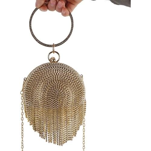 INS Style Ball Shaped Cosmetic Bag Gold Bling Diamond Fashion Ladies Jewelry Wrist Bag Shoulder Bags