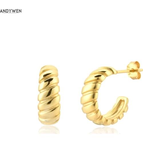 ANDYWEN 925 Sterling Silver 10.5mm Screw Twist Hoop Piercing Pendiente Luxury Wedding Rock Punk Fashion Jewels Crystal Clips