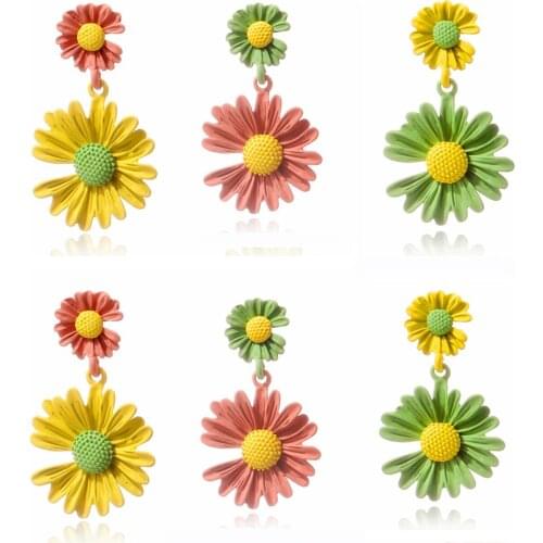 2021Summer Jewelry Flowers Dangle Earrings Daisy Sunflower Drop Earrings Cute Elegant Flower Ear Earrings for Women Girl stud