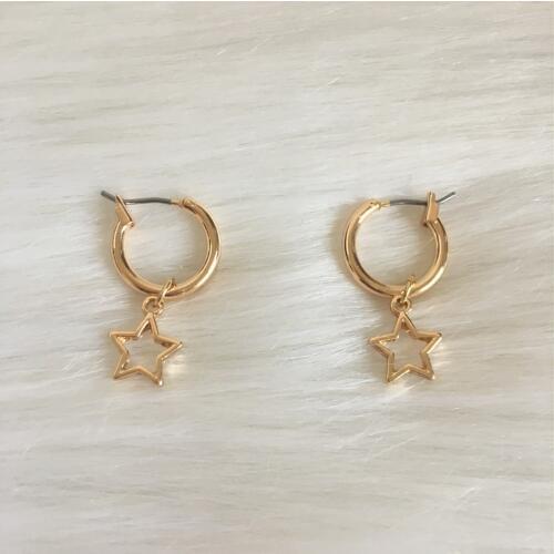 CUTE EARRINGS GOLD COLOR PLATING HOLLOW STAR CHARM WITH SMALL HOOP EARRINGS FOR WOMEN GIRL