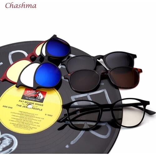 Chashma Brand 5 Clips Sunglasses Male Round Glasses Frame Polarized Sun Glasses Frames Vintage Frame Eyeglasses for Female