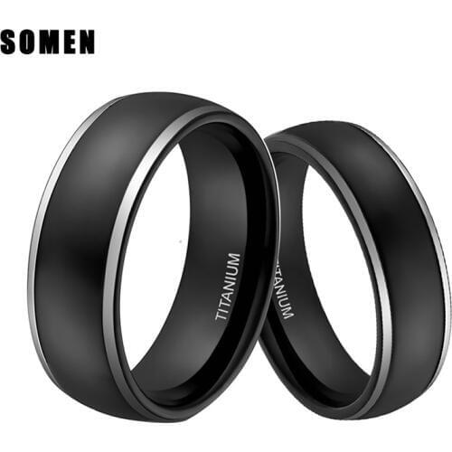 2Pcs 6&8mm Ring Set Couple Black Titanium Ring Classic Wedding Band Engagement Ring Lovers Marriage Jewelry Alliance Anillos