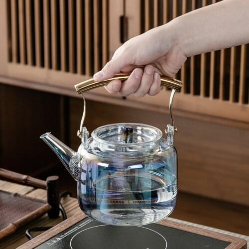 Stainless Steel Filter Teapot Kettle Handle Transparent Glass Teapot Warmer Teaware Teteras Para Te Teapot Large Capacity DL60CH