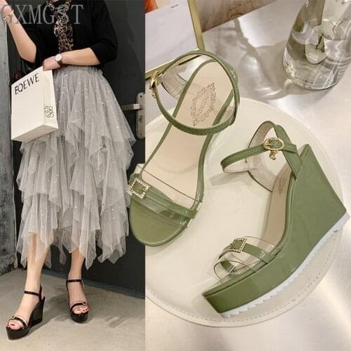 Size 35-40 2021 Novelty Summer Womens Sandals Womens Wedge Super High Heels Womens Matching Daily Dress Shoes Rhinestone W003