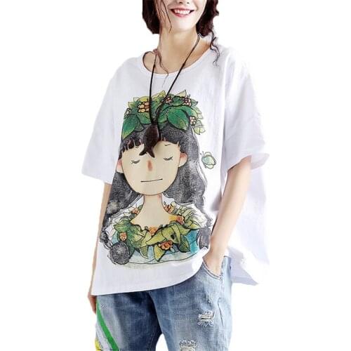 2021 New Summer Womens T shirt Hot Sale Women Tops Cotton Shirt Vintage Plus Size Women T -Shirts Loose Blusas Camisa Mujer X745