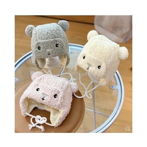 New Cute Bear Baby Earmuffs Hats Winter Velvet Warm Infant Caps Cartoon Soft Beanie Cap for Baby Boys Girls Hats Photography