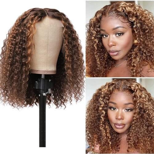 Curly Short Bob Wig Highlight Water Wave Human Hair Wigs Ombre Brazilian 13x1 Honey Blonde Colored Lace Front Wigs For Women