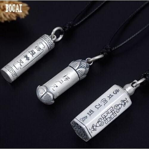 S990 sterling silver stern charm pendant retro Buddhism lotus male six-word mantra pendant female silver jewelry