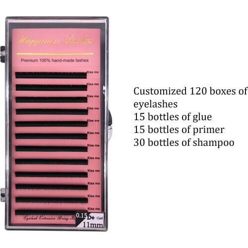 Customized 120 boxes of eyelashes, 15 bottles of glue, 15 bottles of primer, 30 bottles of shampoo